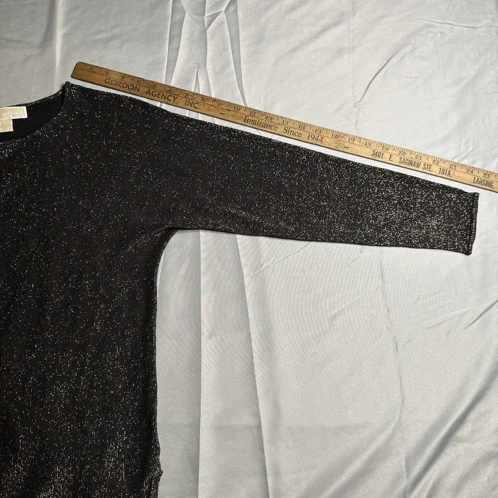Michael Kors Small Top Black Gold Metallic Thread Shimmery Classy Cotton‎ Blend